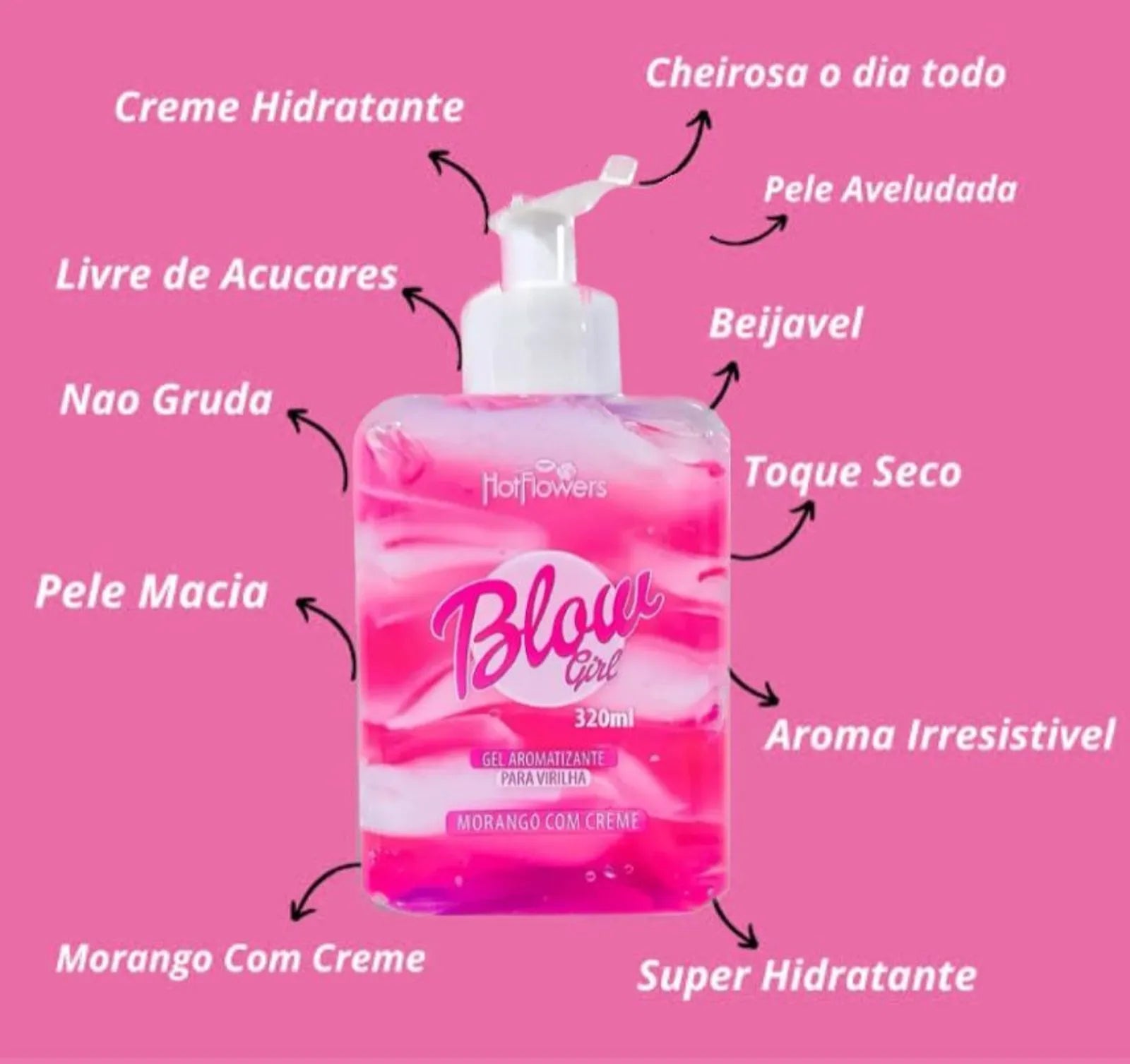 Gel Hidratante Beijável BlowGirl - Morango & Creme (LEVE 3, pague 1)